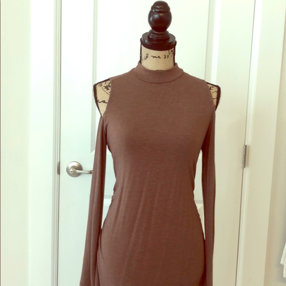 Brown Cold Shoulder Maternity Dress